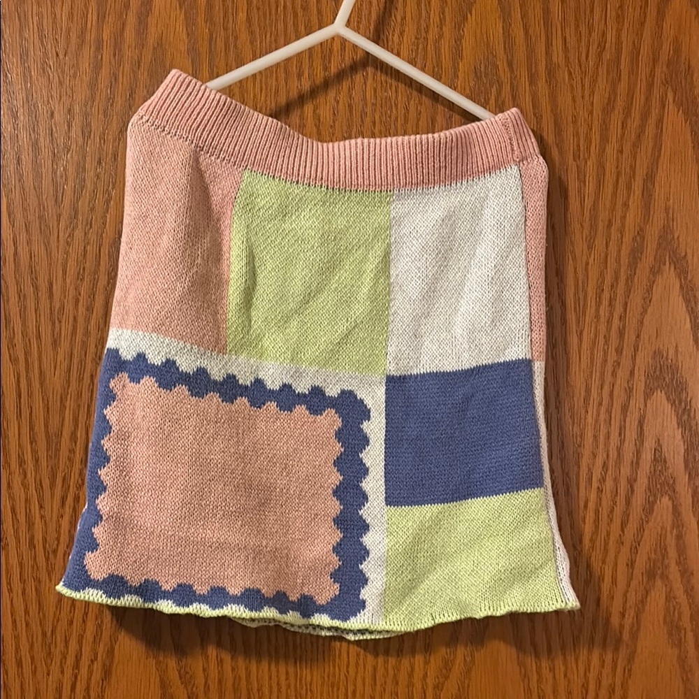 Pink and Green Ribbed A-Line Mini Skirt